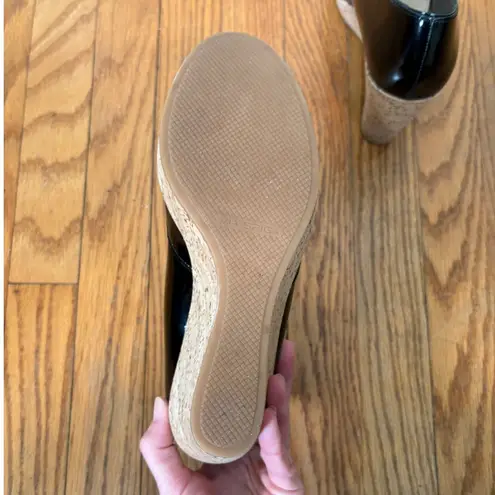 Via Spiga Black Patent Leather Peep Toe Cork Wedge Heels Size 8