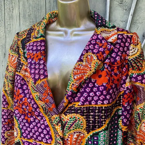 Size L//Vintage 70s Novelty Print Bold Velour Blazer Jacket Size L