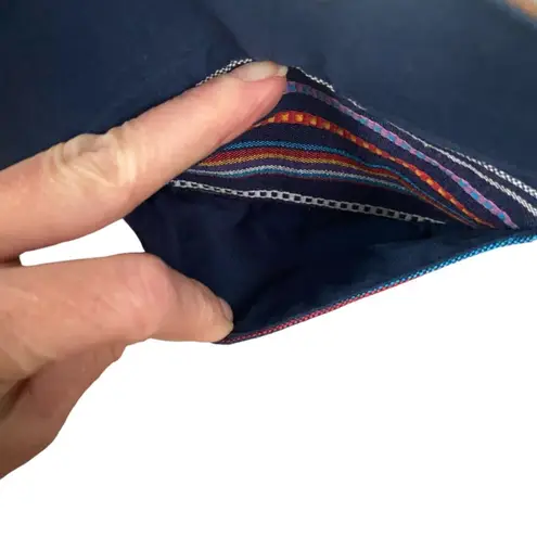 Aero women's small navy blue striped wristlet pouch bag clutch leather flap