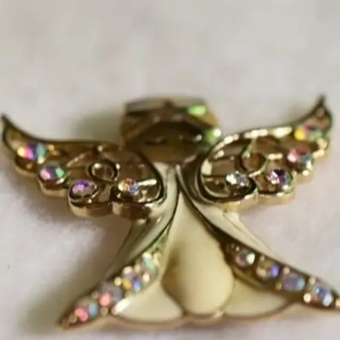 Liz Claiborne  Angel White Enamel Rhinestone Jewels Silver& Gold Tone Pin/Brooch