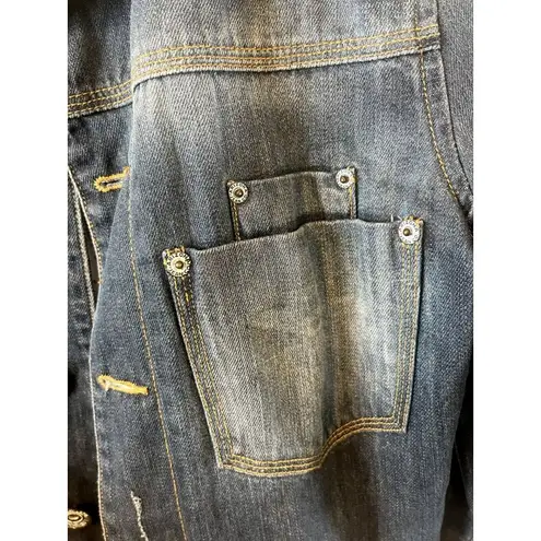 Arizona Womens Denim Jacket vintage Dark washed Jacket L LOVE NOT WAR lining