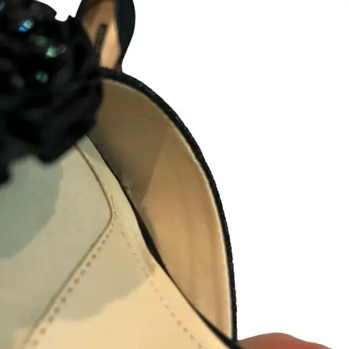 Alex Marie Black Leather D'Orsay Pumps Beaded Flower Rosette, Sz 8