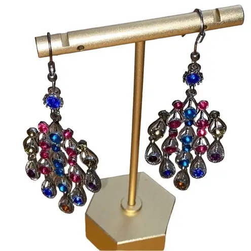 Colorful Chandelier Drop Earrings with French Hooks Pink