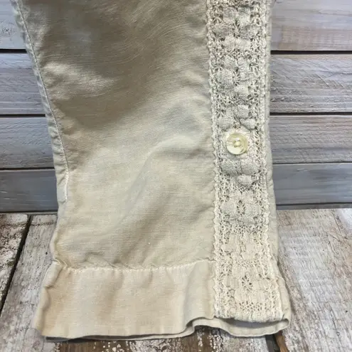 Sundance Femme Voyager Cargo Boho Linen Cotton Pants Crochet Trim Beige Sz 6 Tan