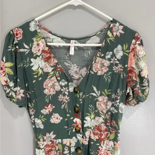 Xhilaration  Green Floral Button Up Jumpsuit Size S Summer Flowy Wide Leg - Image 2