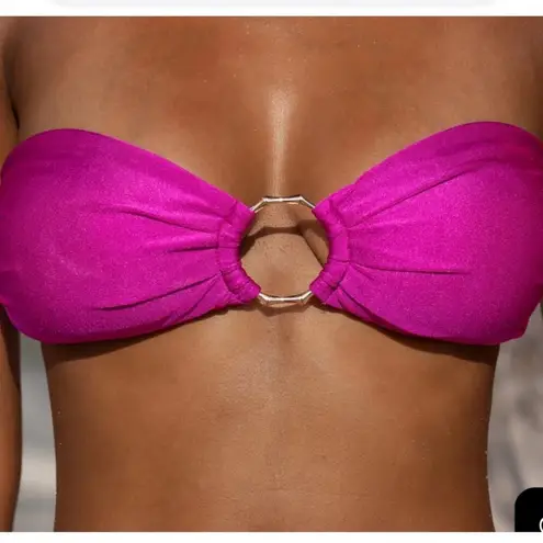 ENEZ Fuschia pink Frida bandeau Bikini top w/gold ring NEW with tags Size large