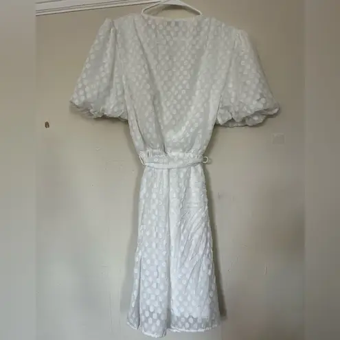 Nordstrom Fraiche By J Flowy White Polka Dot Puff Sleeve Mini Tie Wrap Dress Size Medium