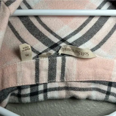 Soft Surroundings pink plaid flannel dress with pockets women’s size XL