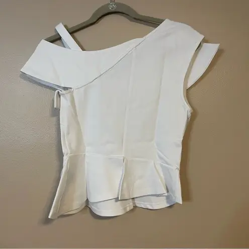 HFR x Undra Celeste Ponte Knit Origami Top Sea Salt Asymmetrical White Peplum Size XS