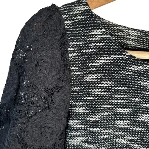 Anthropologie  Postmark Black White Textured Tweed Knit Tunic Dress Lace Size‎ S