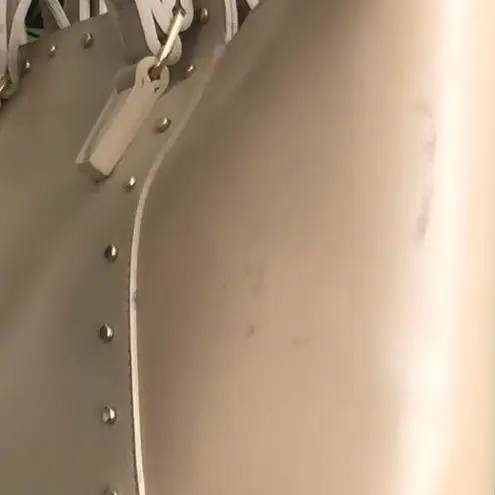 LD & co Cream beige tan gold tone studded large tote bag shoulder hand bag purse Large enough for Some Laptops