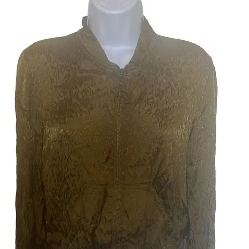 Maeve Anthropologie XS Olive Green Floral Lightweight Zip Up Silky Bomber Jacket