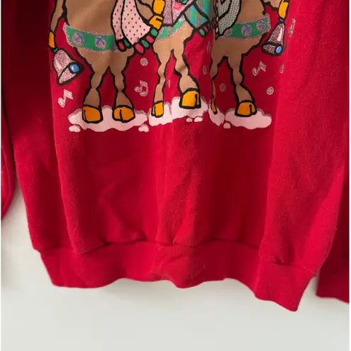 Tultex Vintage 90s MBC Red Christmas Holiday Reindeer Crewneck Sweatshirt Large