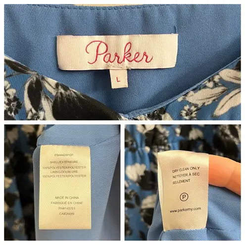 Parker  Floral Blue Phlox Sharkbite Handkerchief Hem Midi Dress Size Large