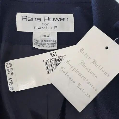 Rena Rowan for Saville NWT Size 18W Navy Blue Worsted Wool Classic Blazer Jacket