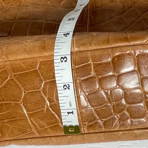 B Makowsky Brown Crocodile Patterned Leather Satchel Purse