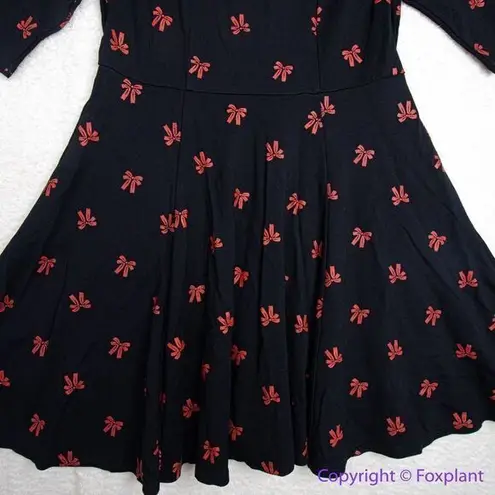 Unique Vintage Black & Red Bows Print Stephanie Fit & Flare Dress, 3X