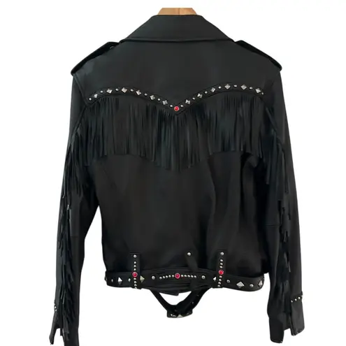 Jack Daniel's Old No7 Studded Fringe Leather Motorcycle Jacket Size Small