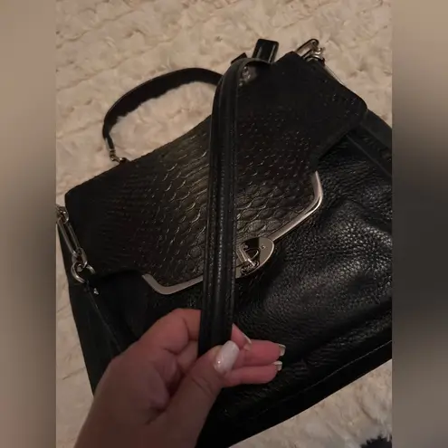 Coach  Black Madison Satchel Flap in glitter python bag