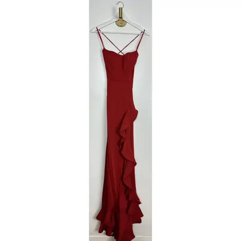 La Femme  Flutter Slit Trumpet Gown in Red Size US 00