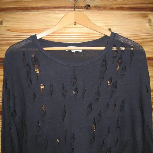 IRO Marvina Blue Linen Distressed Pullover Knit Top