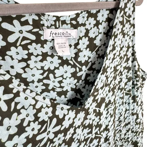 Fresco by Nomadic Traders Brown Blue Floral Tank Dress Large