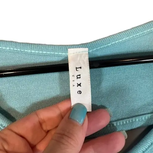 Luxe Baby Blue Short Sleeve Keyhole Cutout Back V-Neck Tunic Blouse Women Sz S