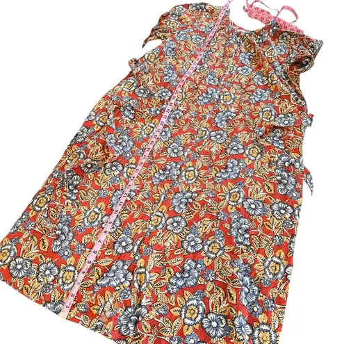 Faherty Carmel Linen Button Down Short Sleeve Midi Dress Red Desert Bloom Medium