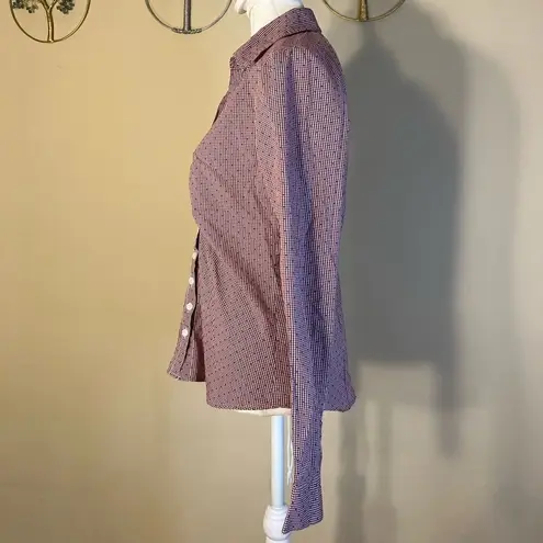 Van Heusen Stretch Berry and White Pin Check Pattern Long Sleeve Button Down S