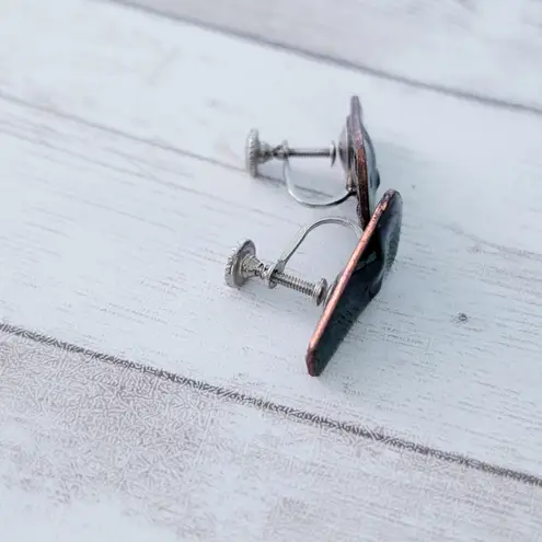 Vintage Screw Back Earrings Unusual Statement Blue Green Tones