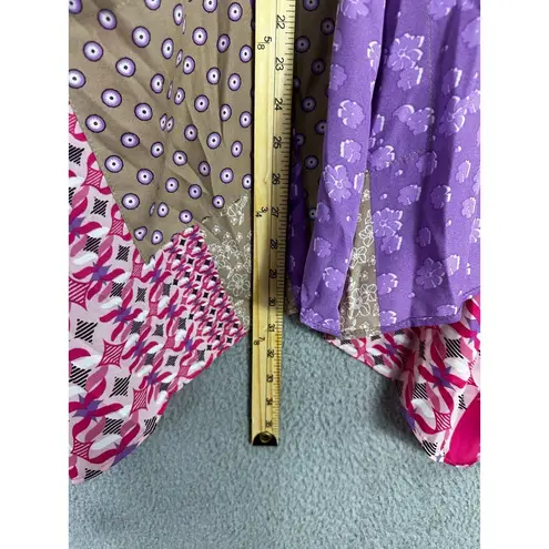 Susan Graver Cardigan XS Pink Geometric Kimono Sleeve Open Front Boho Art Casual