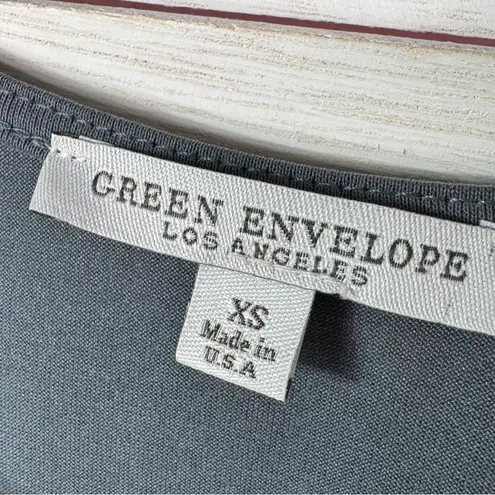 Green Envelope Faux Wrap Crop Top Shirt Grey Blue XS Gray