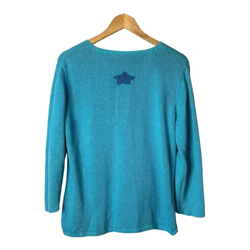 Northern Isles Vintage Knit Sweater Fish Graphic V Neck Pullover Blue Size XL