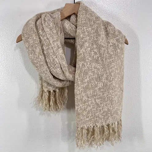 John J. Murphy Ireland Bouclé Scarf Wrap 80%Cotton 20%Linen Neutral Nubby Weave Tan