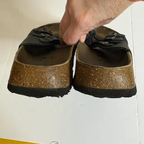 Betula Black Leather Triple Strap Cork Footbed Sandals Women's Size 39 5.5