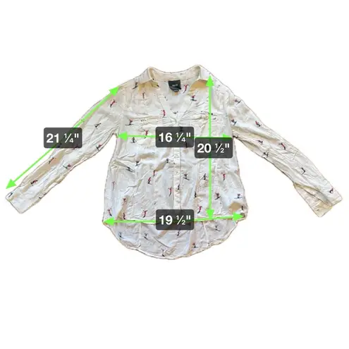 Maeve Anthropologie Skiers Pattern Off White Button Down Collared Shirt Size 0