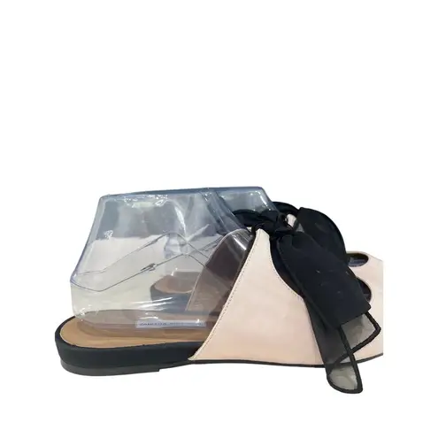 TABITHA SIMMONS Pale Pink / Black Chiffon Bow Pointed Toe Flats sz 41 (US 10)