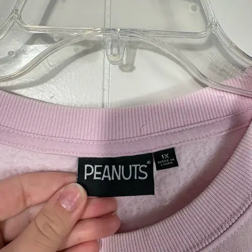 Peanuts Snoopy Woodstock Pink Textured Embroidered Plus Size Crewneck Sweatshirt