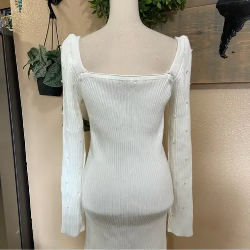 NWOT Lulus Gleaming Babe White Ribbed Knit Pearl Midi Sweater Dress Size XXL