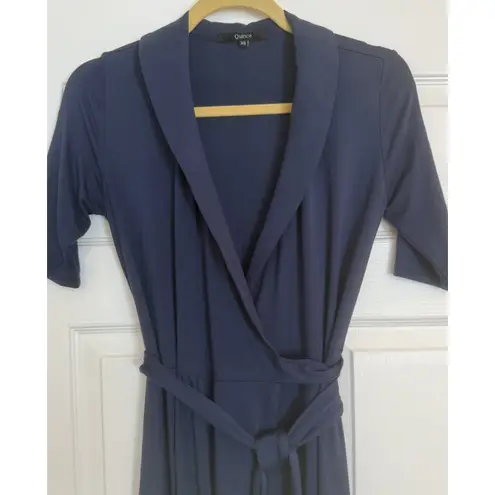 Quince Tencel Jersey Wrap Midi Dress Size XS Navy Blue Work Office Career