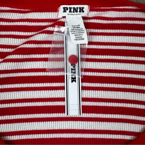 NWT PiNK Victoria’s Secret Thermal Red White Stripe Pajama Shirt Boxy Shorts Set