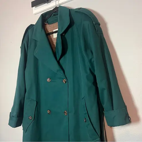 Vintage Double Breasted Trench Coat Womens Teal Green Size 12 Lined Long Belted
