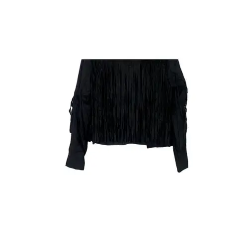 NEW! Western Fringe Soft Faux Suede Open Style Lined Jacket Coat M Black Size M