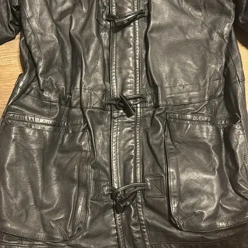 Vtg IOU leather toggle zipper black leather jacket size 6 bikercore fall mobwife