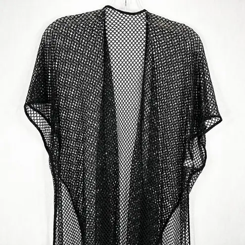 Just Be Just Be One Size Swim Cover Up Mesh Tasseled Black Swimwear Short Sleeve 1222