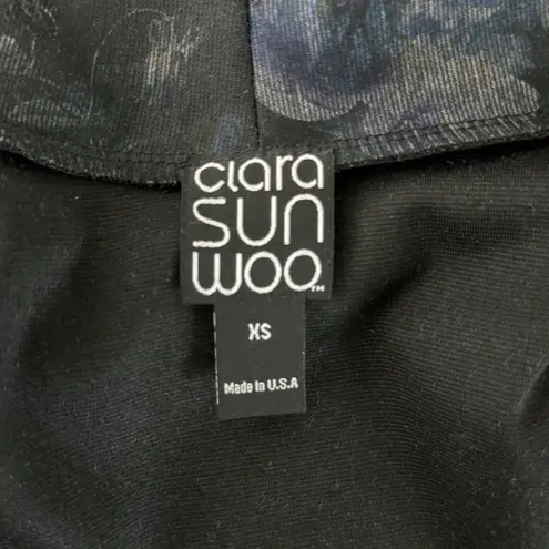 Clara Sunwoo Kimono Duster Women XS Black Floral Open Front Lagenlook Artsy Purple