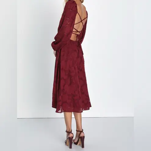 Lulus Burgundy Floral Long Sleeve Lace