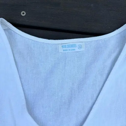 White Linen Mini Dress Babydoll Dress w/ Button