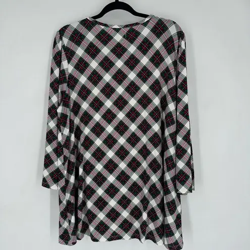 kim rogers NWT Womens 3/4 Sleeve Crew Neck Printed Shirt Holiday Tartan Plaid XL