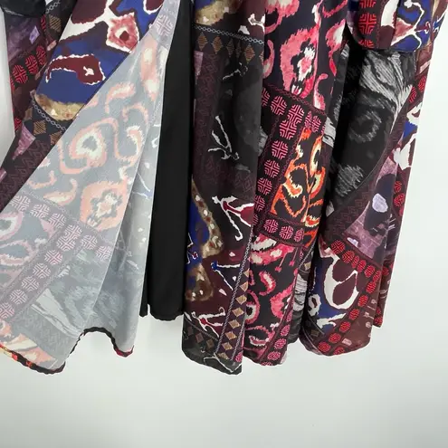 Eshakti Women's Black Multi Abstract Short Sleeves Pleated Midi Dress Size 0